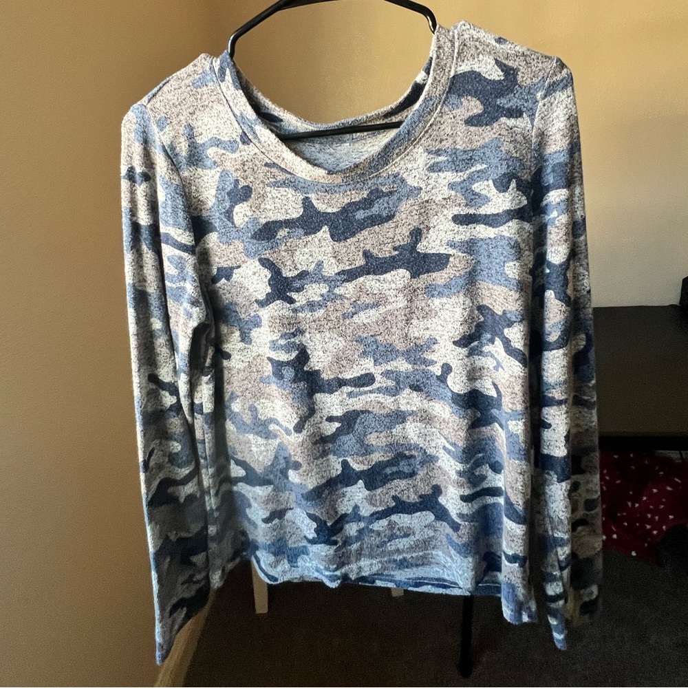 Blue Camouflage Long Sleeve Top
